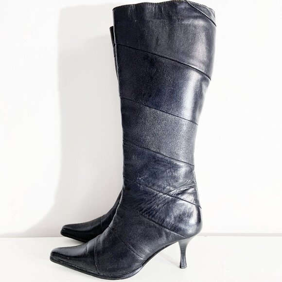 Vintage Y2K Tall Black Leather Boots / size 37 EU / size 6.7-7 US - Picture 6 of 10